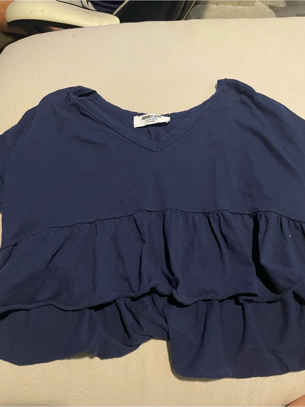 Double Zero Navy Ruffled V-Neck Tiered Top
